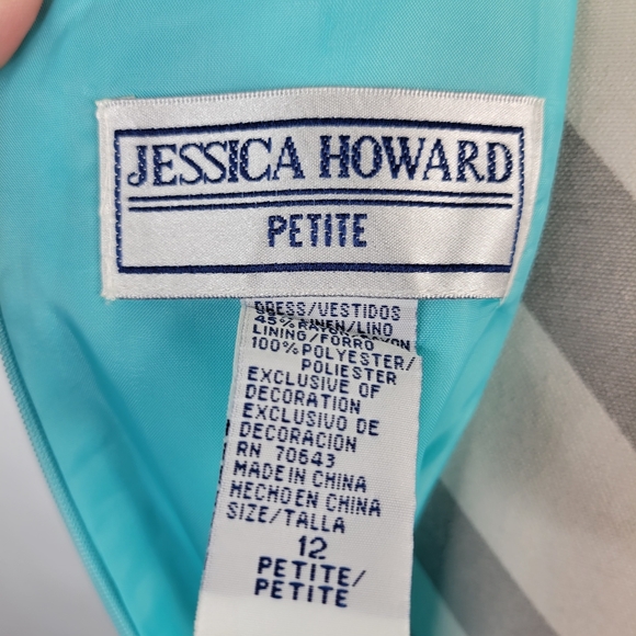 Jessica Howard Linen Blend Sleeveless Beaded Neckline Dress Size 12 Petite - Picture 8 of 11